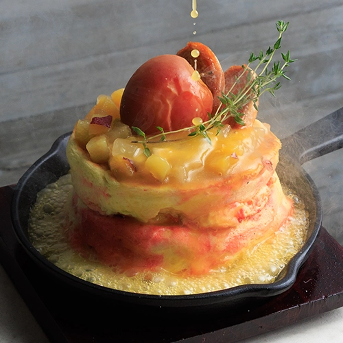 焦がしアップルバターと濃厚スイートポテトのパンケーキ